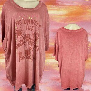 Torrid L Aged Coral Crew Neck Big Plants for Me Graphic Cotton Short Sleeve Tee